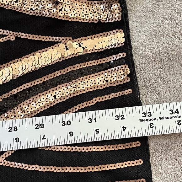 Express Black & Gold V Neck Stretch Sequin Mini Dress Small Mobwife Y2K 90’s - Picture 15 of 15